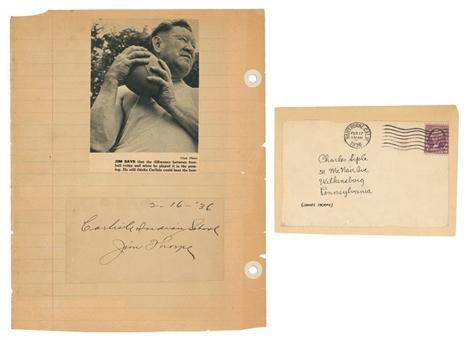 1936 Jim Thorpe Signed Cut Signature (JSA)